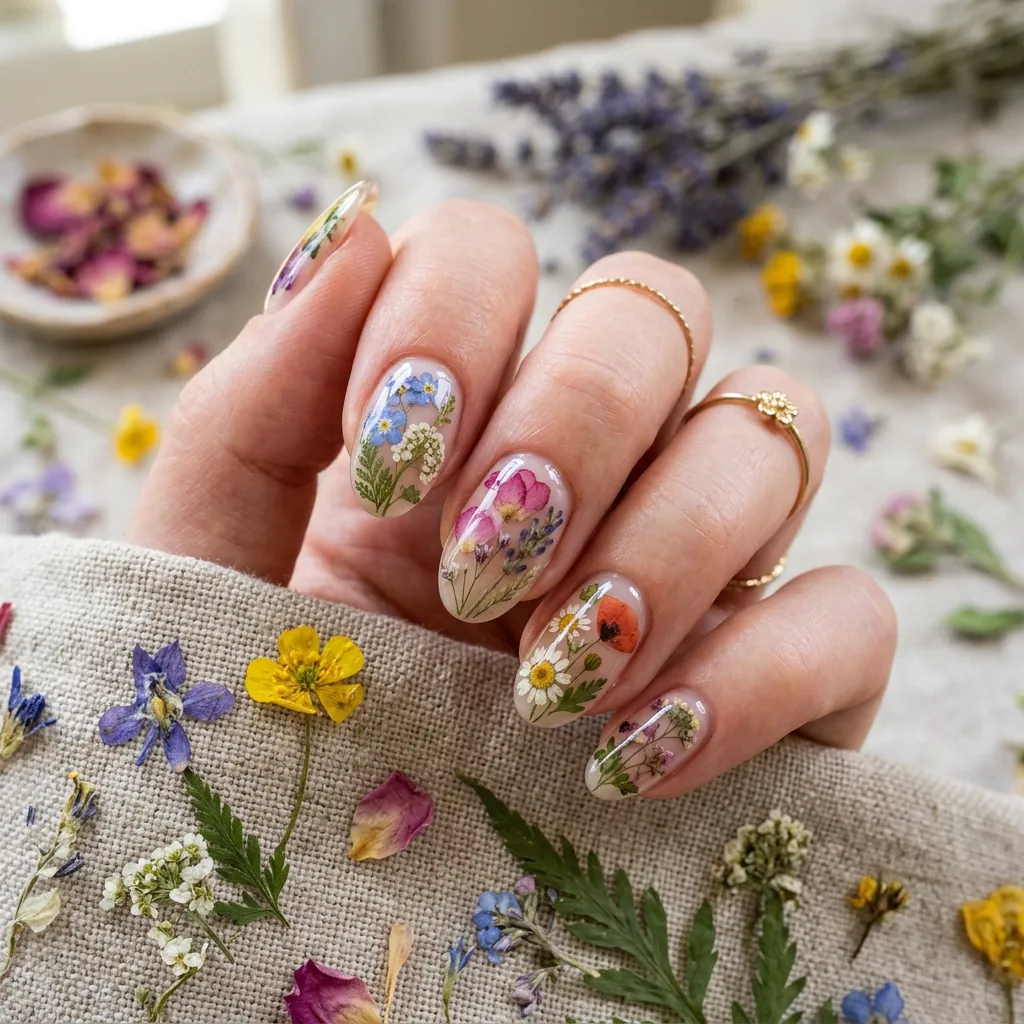 Botanical Pressed Flower Nails Inspired Detail