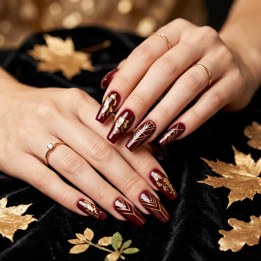 Burgundy and Gold Fall Nails 2026 Ideas