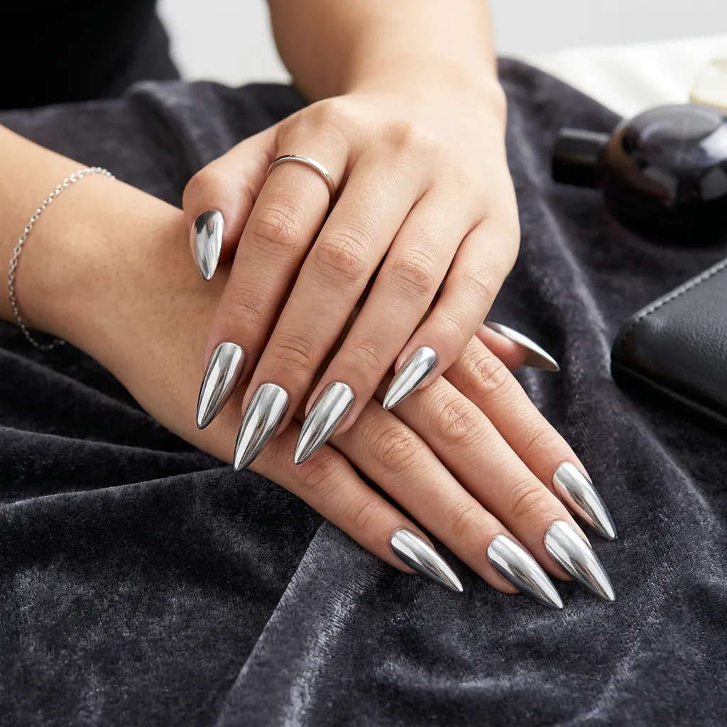 Chrome Stiletto Nails