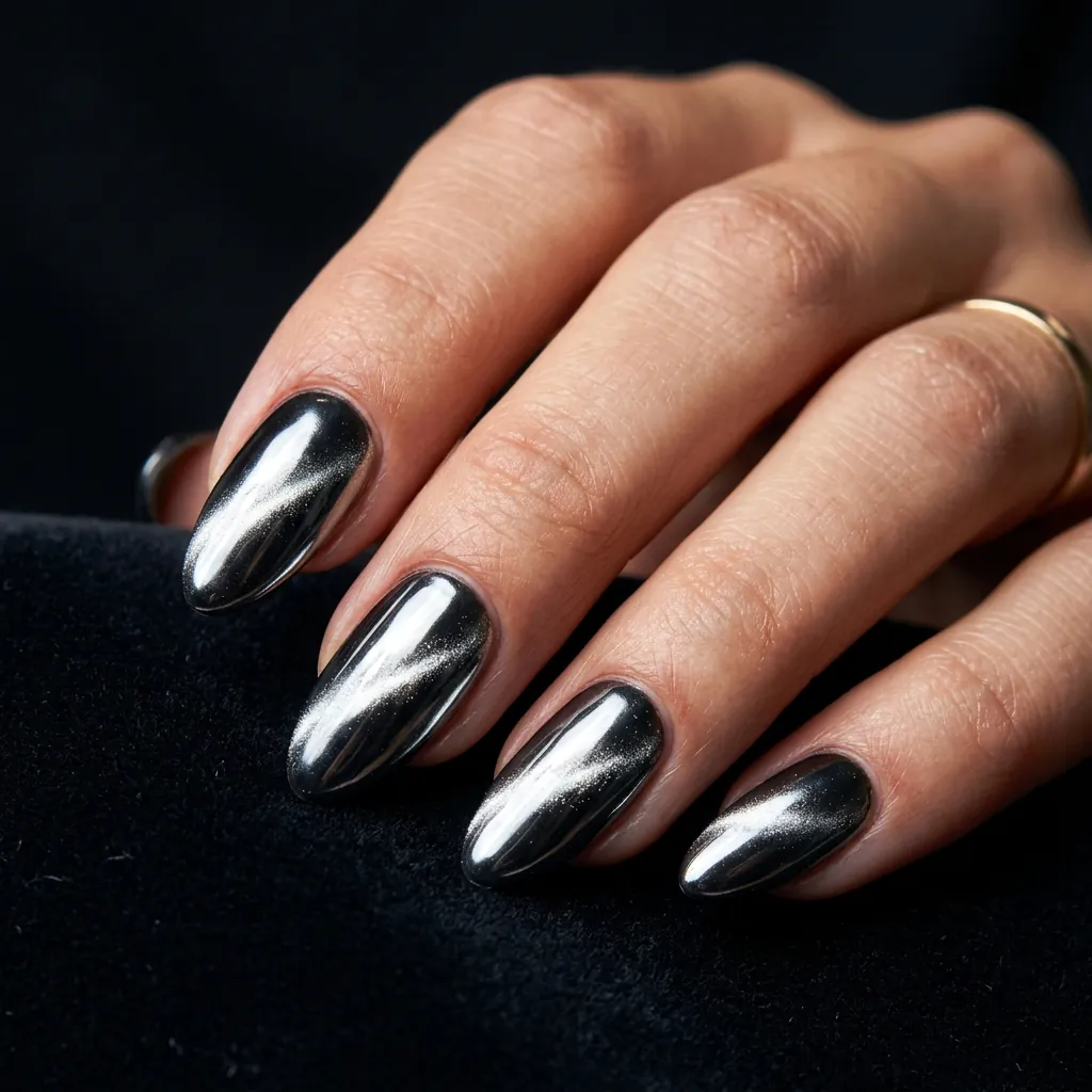 30 Nails Cat Eye Ideas:Stunning Looks To Try. 4 Chrome nails cat eye