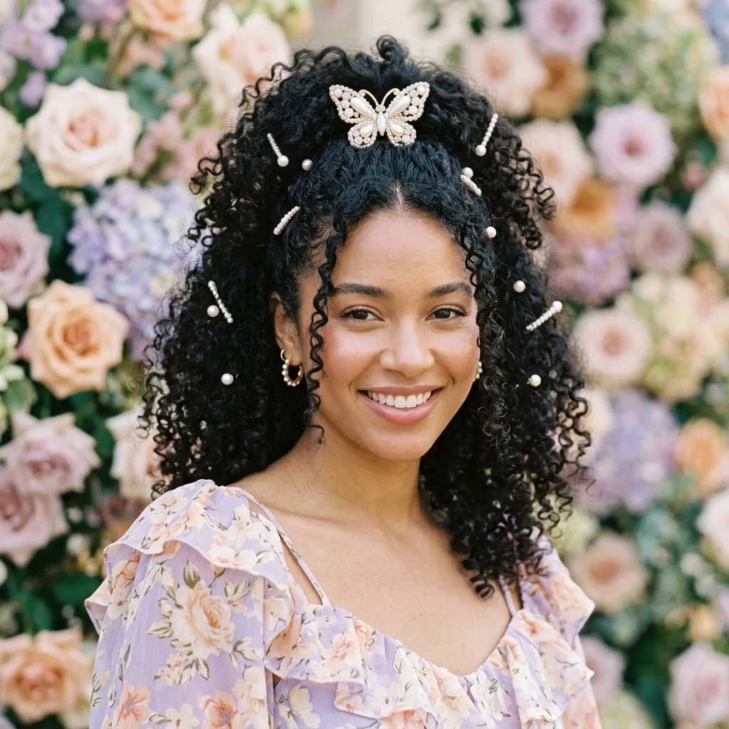 Curly Hair with Clips and Pins Ideas