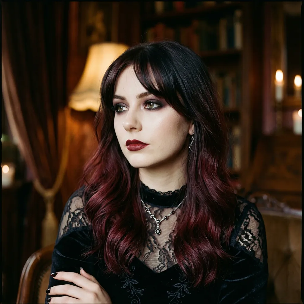 30 Goth Hairstyles Ideas: The Ultimate Guide to Dark and Dramatic Hair 23 Dark Ombre with Curtain Bangs Idea