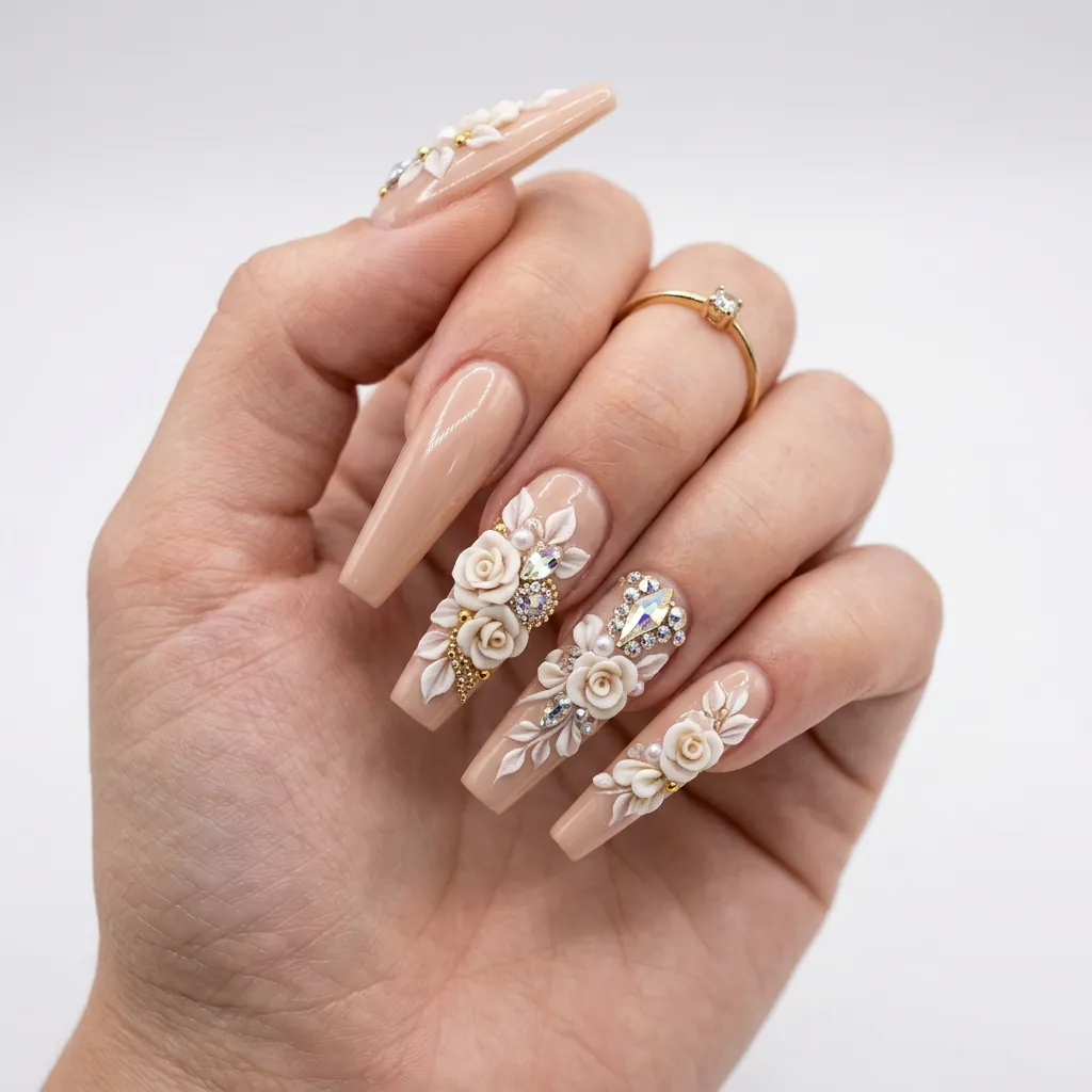 Coffin Shape 3D Nail Ideas