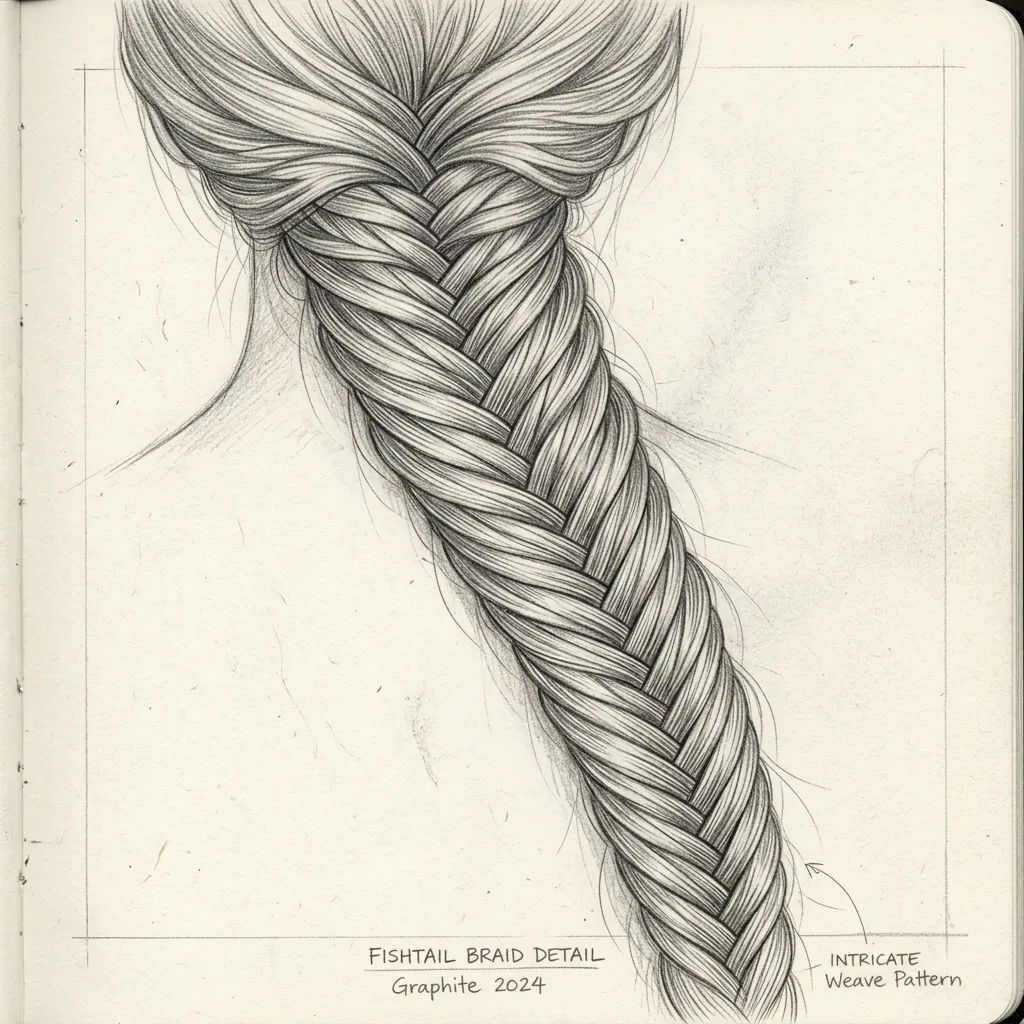 Hairstyles Drawing Ideas: 30 Creative Styles to Inspire Your Next Sketch 19 Fishtail Braid Drawing Ideas