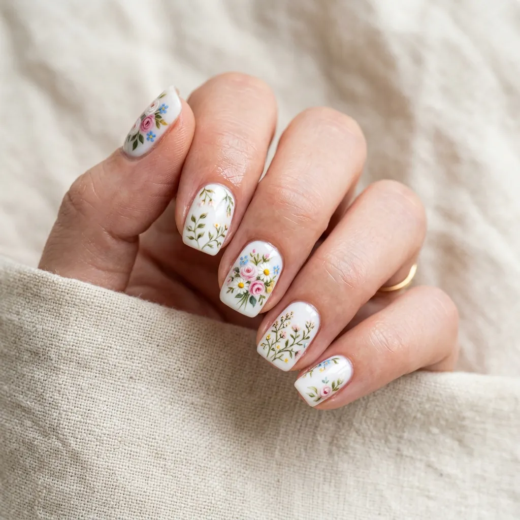 Floral Short Acrylic Nail Ideas