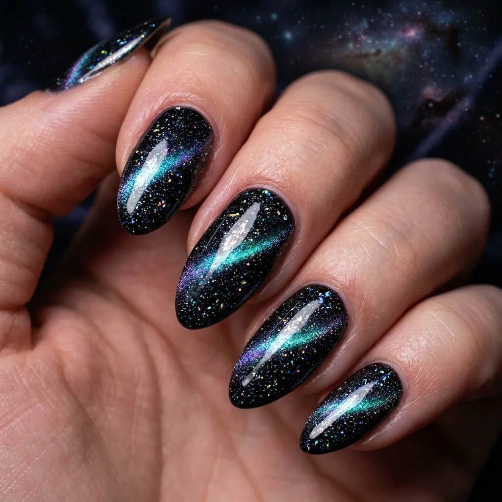 30 Nails Cat Eye Ideas:Stunning Looks To Try. 22 Galaxy nails cat eye