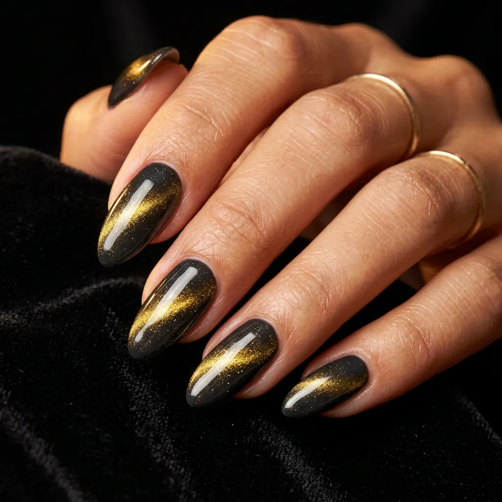 30 Nails Cat Eye Ideas:Stunning Looks To Try. 11 Gold nails cat eye