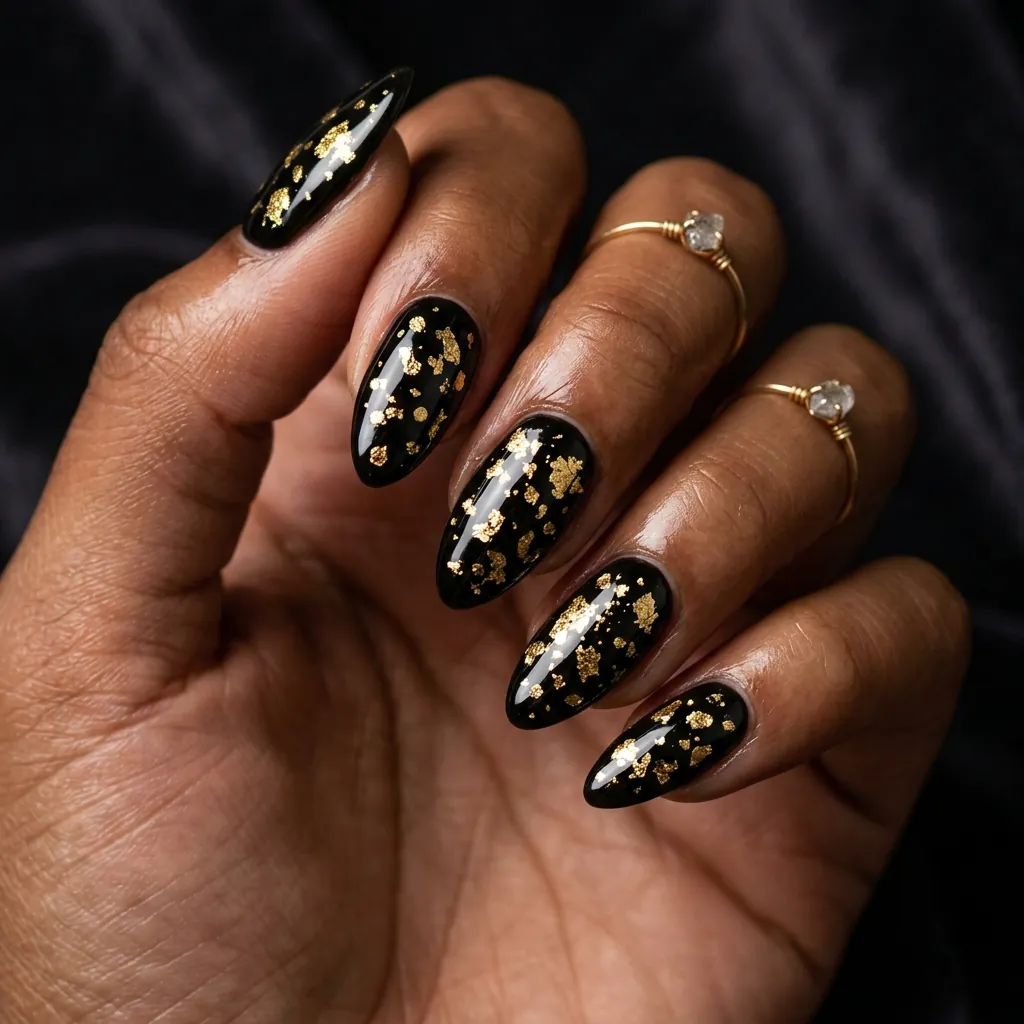 Gold Foil Dot Nail Design