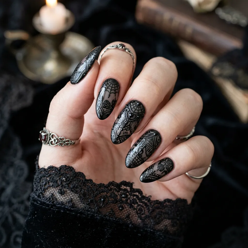 Gothic Lace Nails Inspired Intricacy