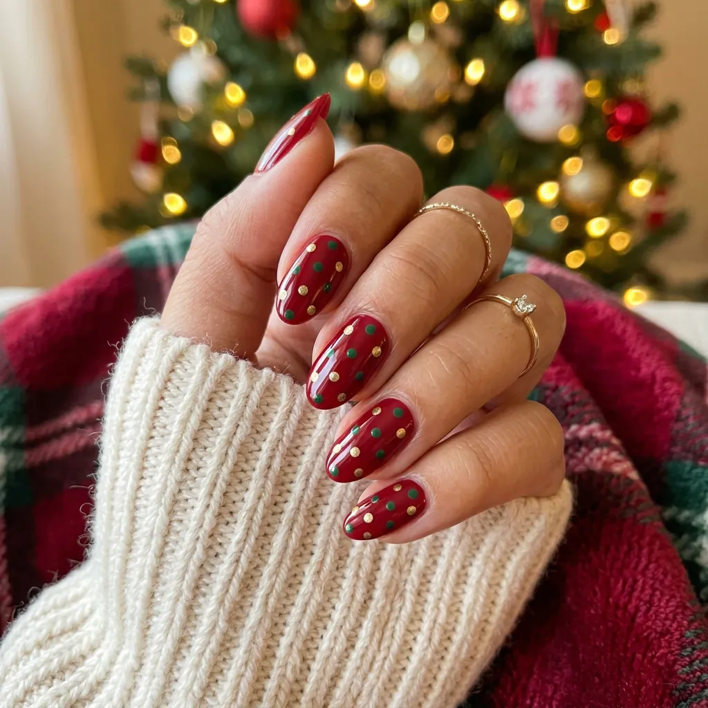 Seasonal Holiday Polka Dot Nails