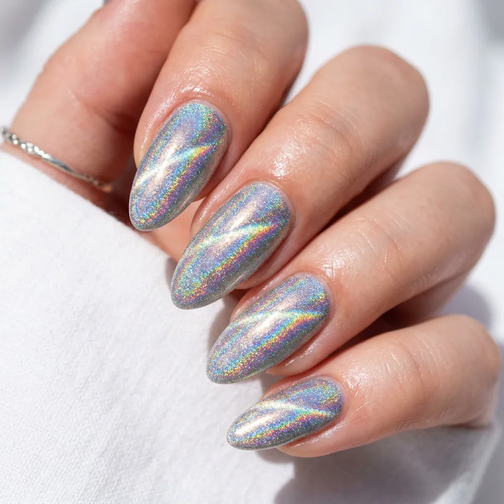 30 Nails Cat Eye Ideas:Stunning Looks To Try. 5 Holographic nails cat eye