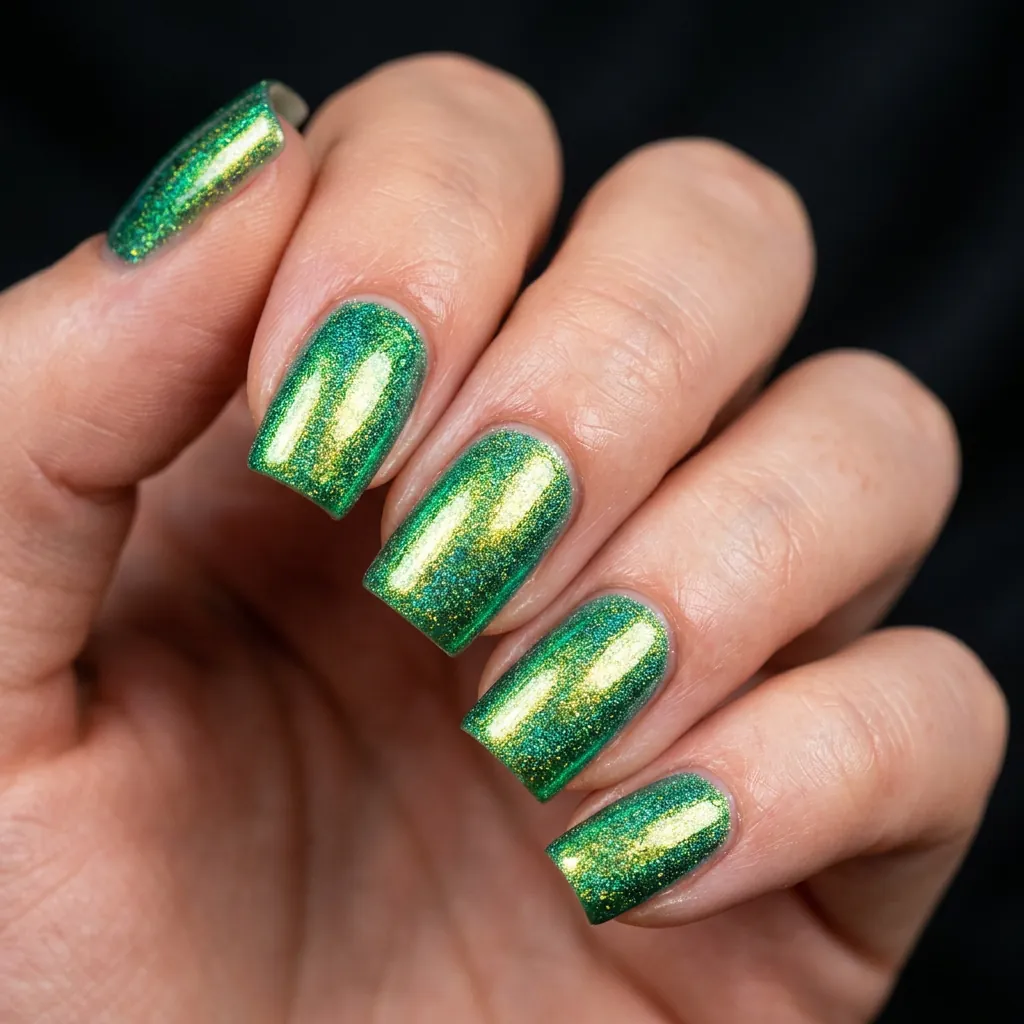 Nails Green Ideas: 30 Creative Looks to Inspire Your Next Manicure 17 Holographic nails shifting tones 202606011638