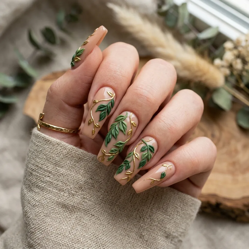 Leaf and Vine Nails 3D Ideas