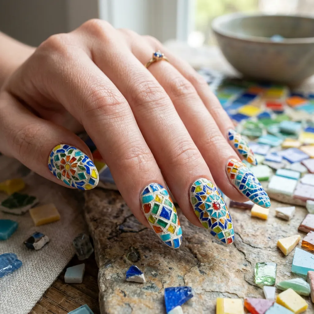 Mosaic Tile Nails Inspired Texture