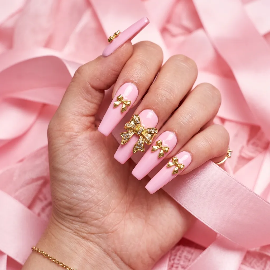 Nails With Bow Charms