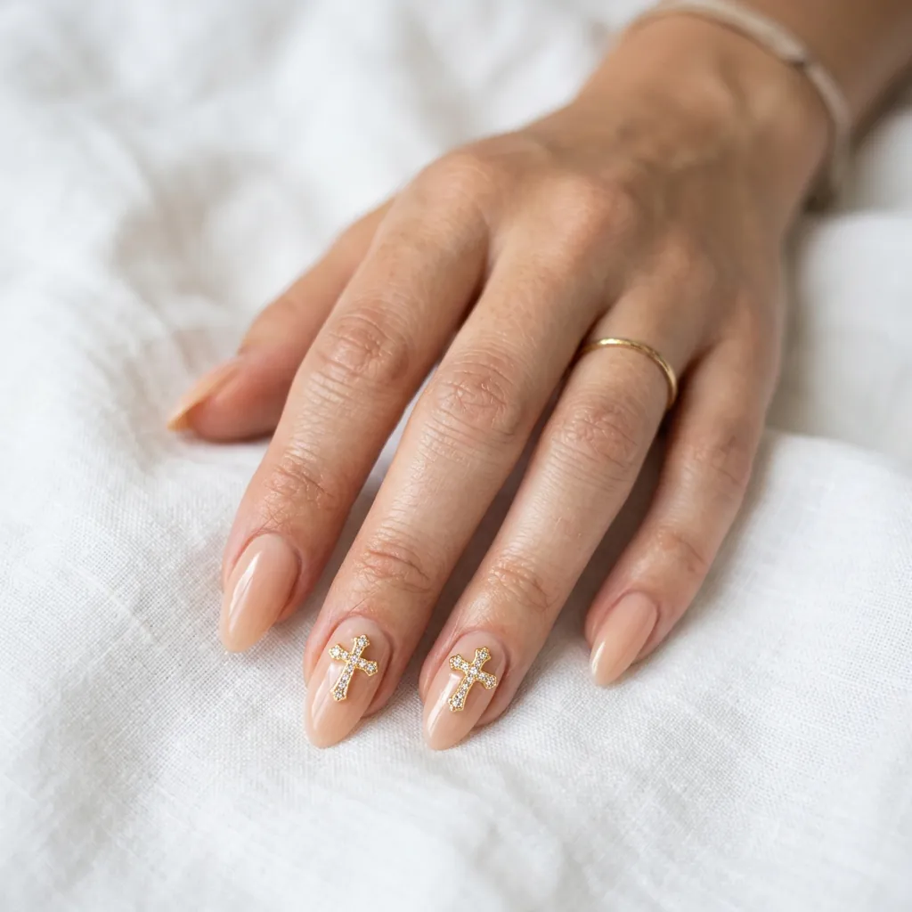 Nails With Cross Charms