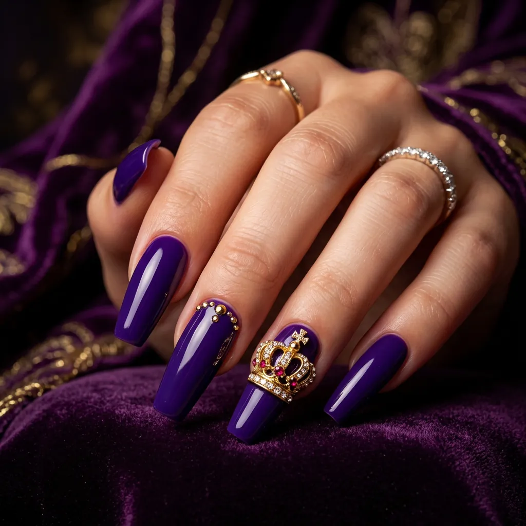 Nails With Crown Charms
