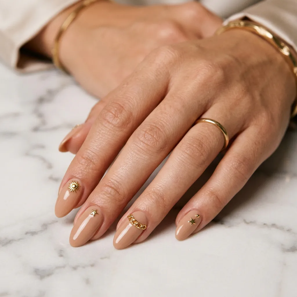 Nails With Gold Charms