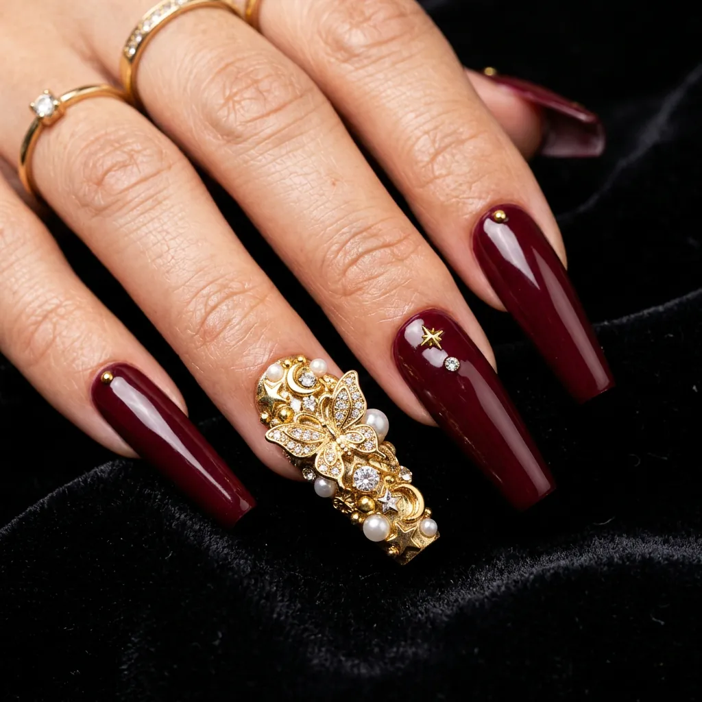 Nails With Layered Charms