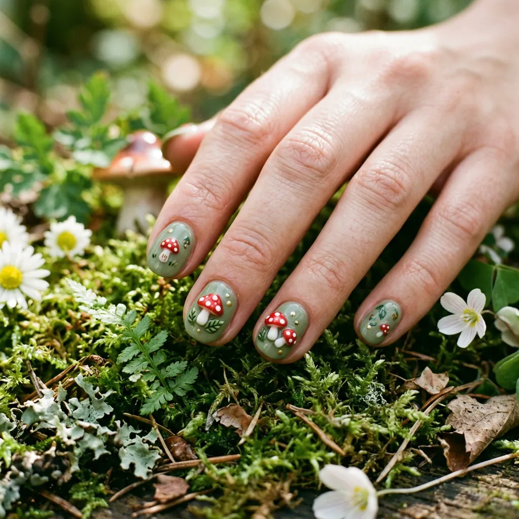 Nails With Mushroom Charms