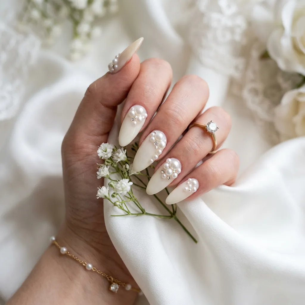 Nails With Pearl Charms