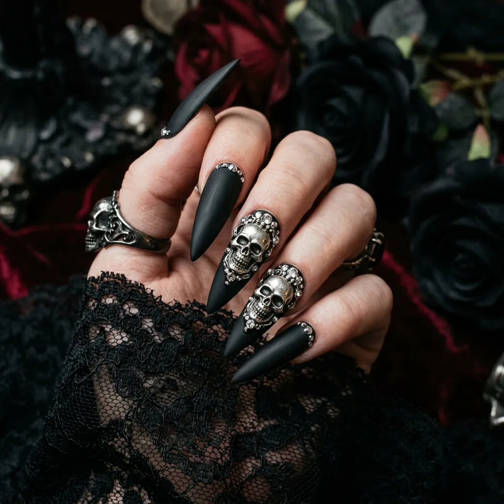 Nails With Skull Charms