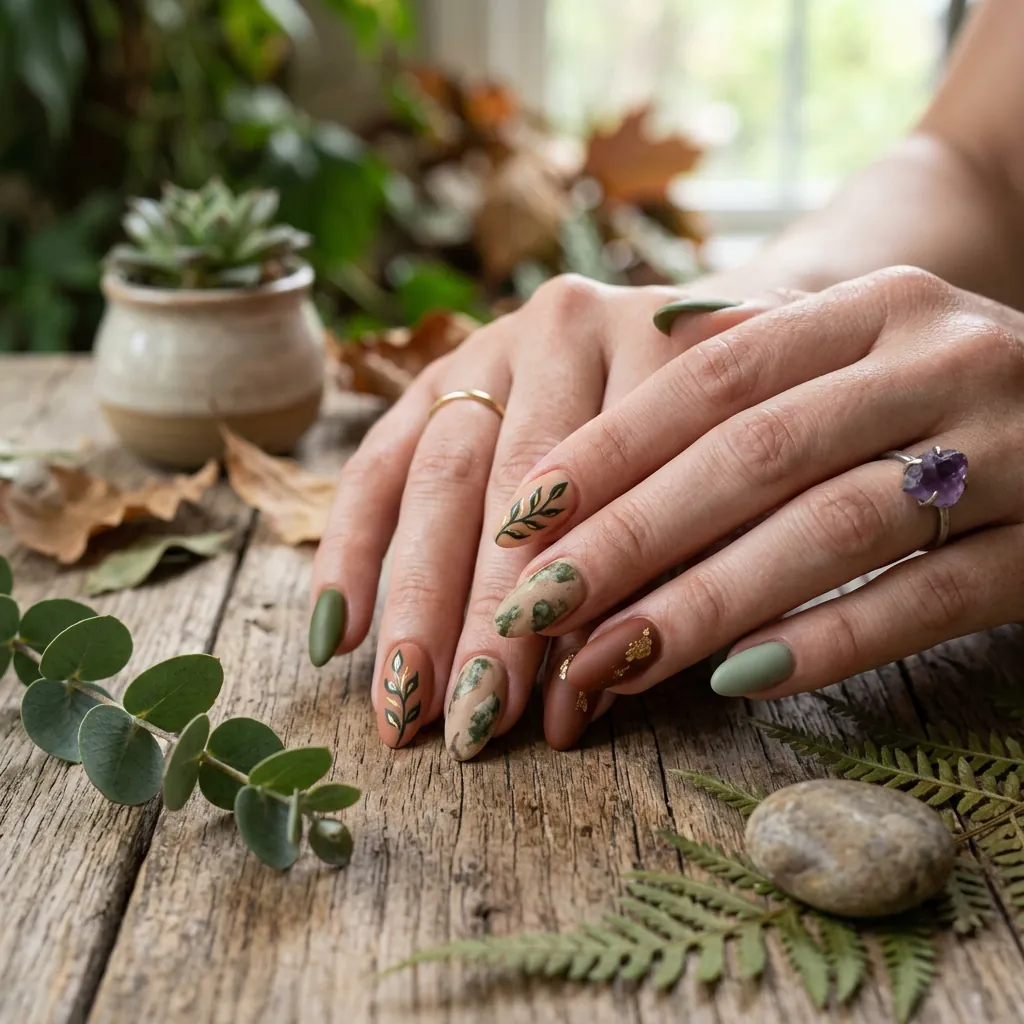 Nature Inspired Earth Tone Nails Look