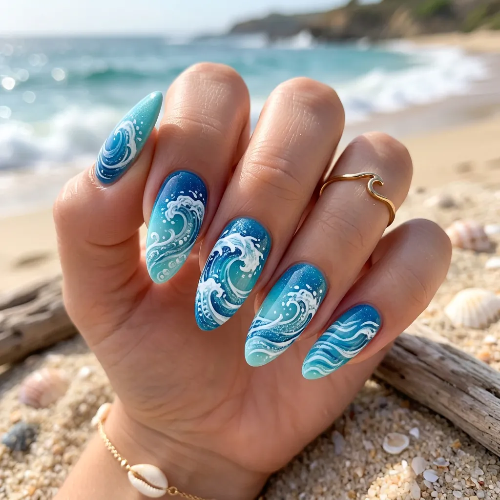 Ocean Wave Nails Inspired Pattern