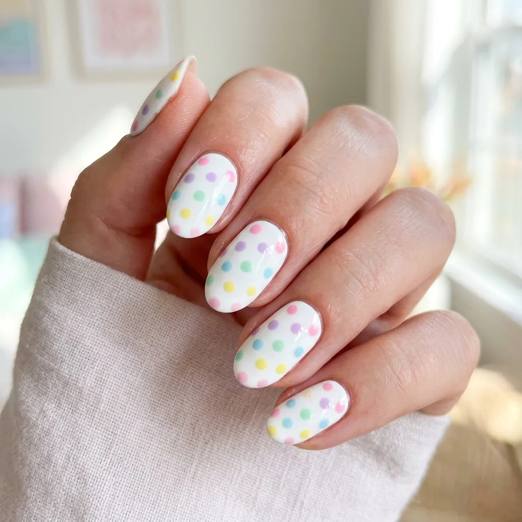 Pastel Rainbow Dot Nail Art