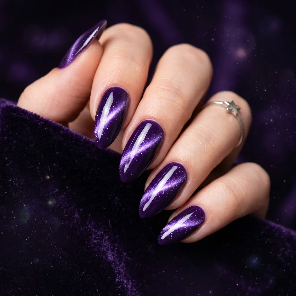 30 Nails Cat Eye Ideas:Stunning Looks To Try. 9 Purple nails cat eye