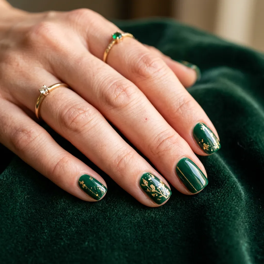 Short Acrylic Nail Ideas with Gold Accents
