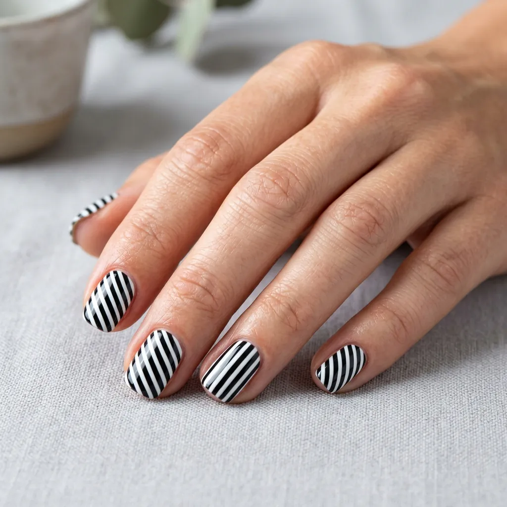 Short Acrylic Nail Ideas with Stripes