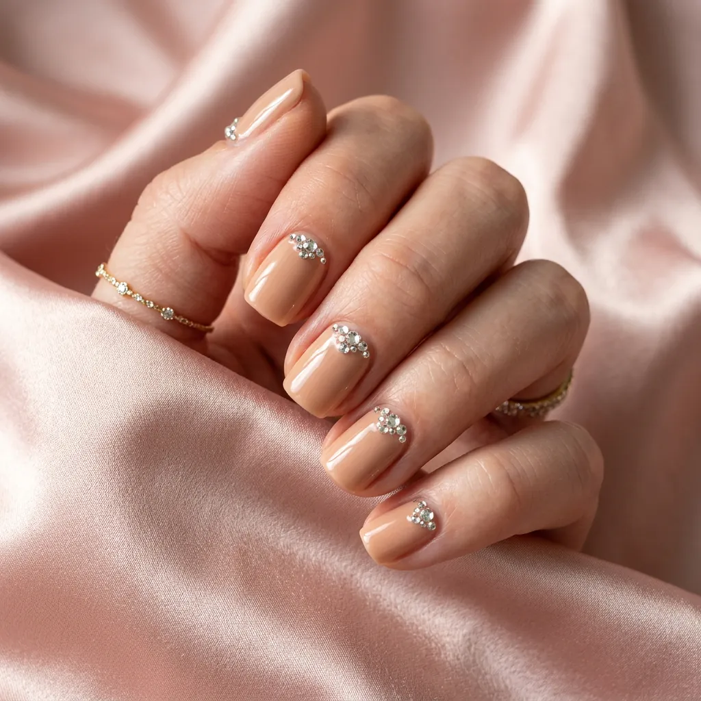 Short Acrylic Nail Ideas with Rhinestones