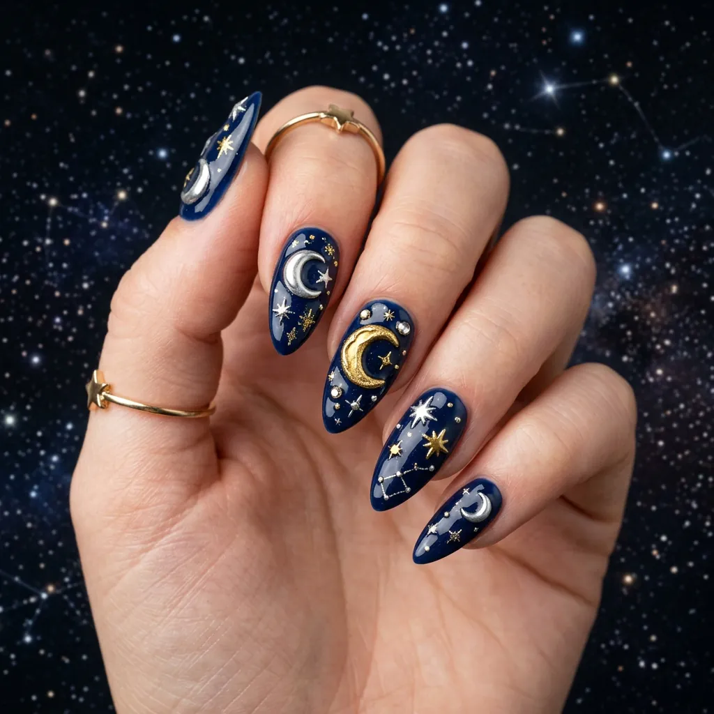 Star and Moon Nails 3D Ideas