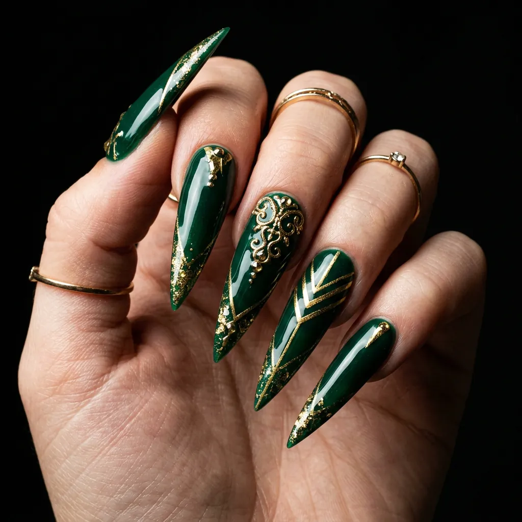 Nails Green Ideas: 30 Creative Looks to Inspire Your Next Manicure 23 Nails Green Stiletto Nail Ideas