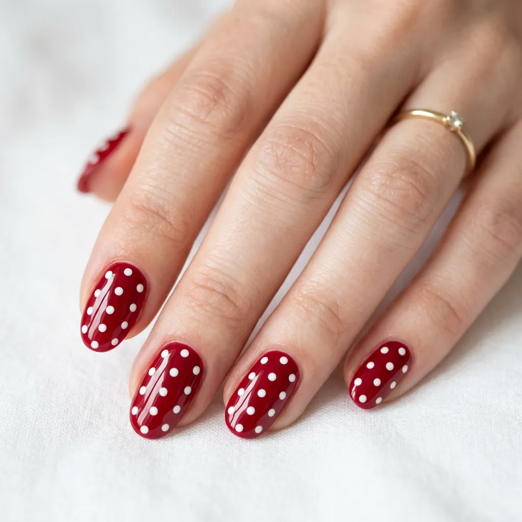 Classic White Dots on Red Nails