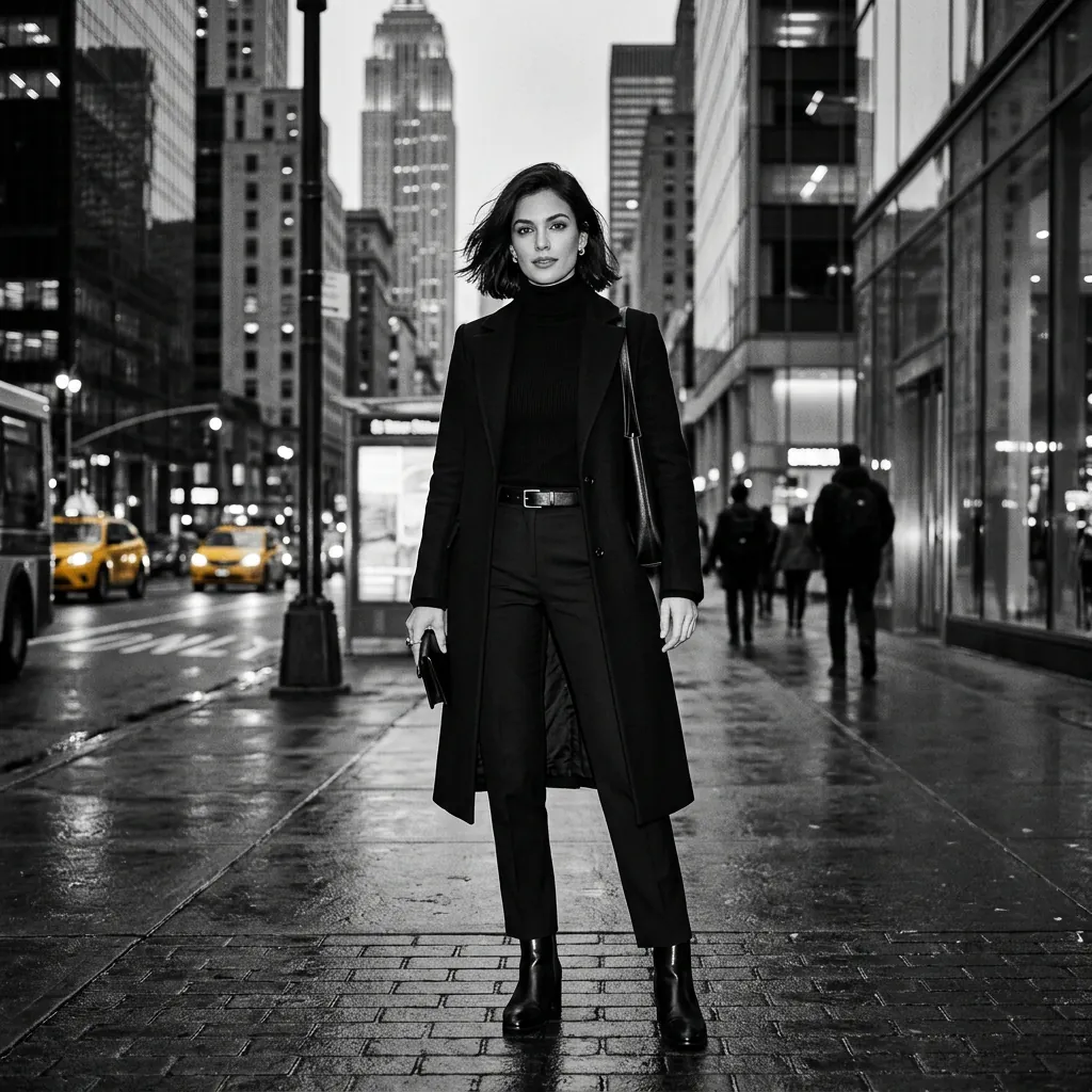 30 NYC Winter Outfits Ideas: Trendy Looks for the Cold Season 12 Sleek All-Black Winter Ensemble