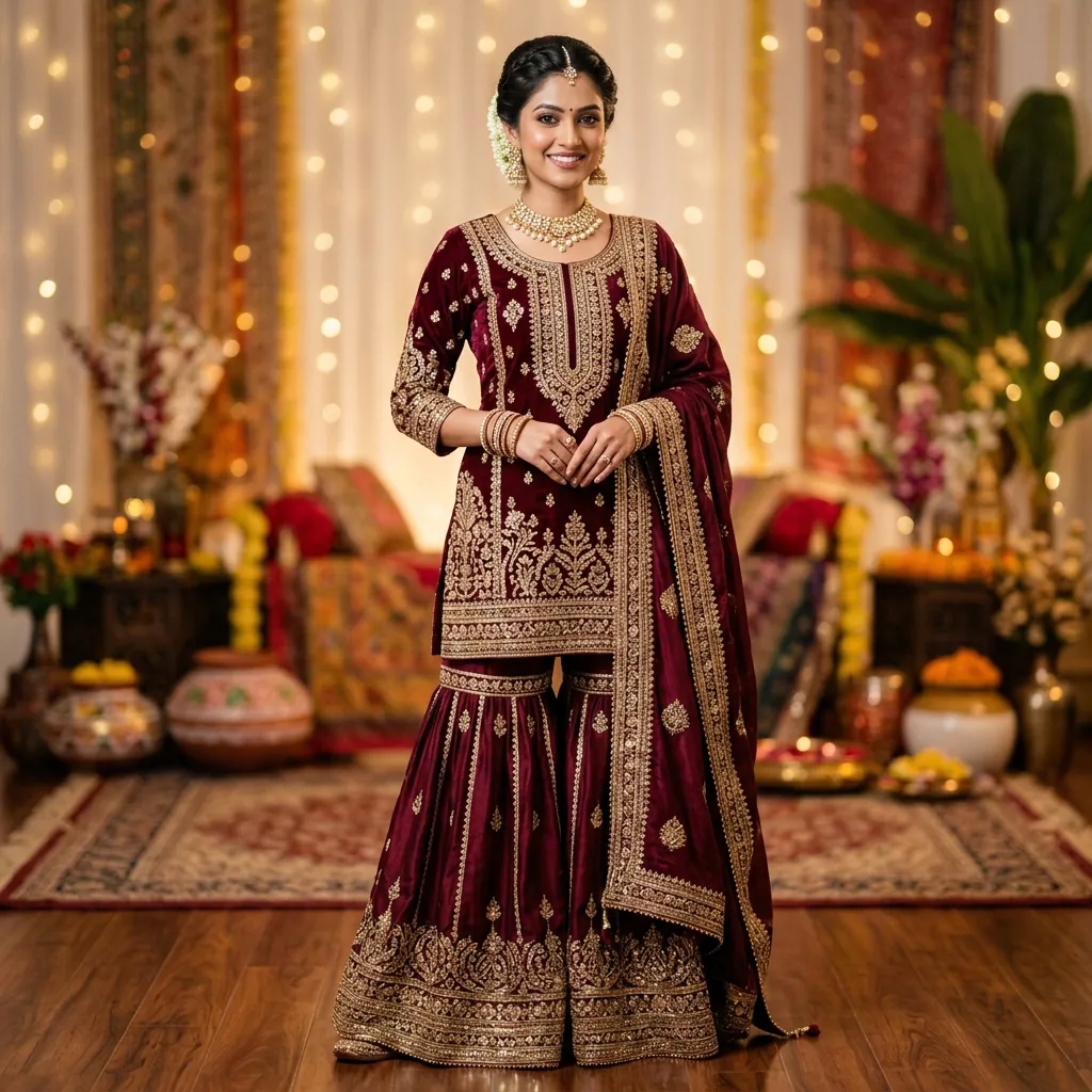 30 Short Kurti Outfit Ideas That Will Transform Your Ethnic Wardrobe 7 Sharara with short kurti outfit ideas