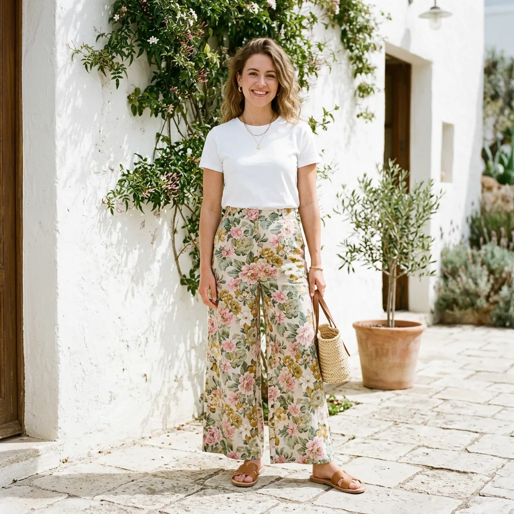 Comfy Spring Outfits Printed Linen Trouser Ideas