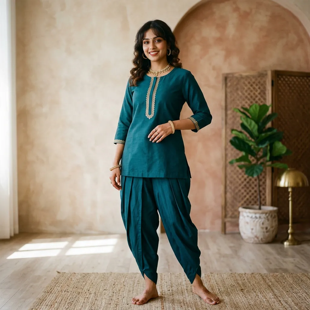 30 Short Kurti Outfit Ideas That Will Transform Your Ethnic Wardrobe 6 Dhoti Pants with short kurti outfit ideas