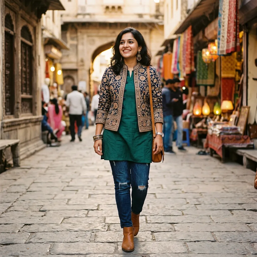 30 Short Kurti Outfit Ideas That Will Transform Your Ethnic Wardrobe 22 Short kurti outfit ideas with Jacket