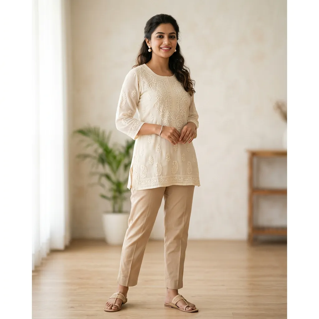 30 Short Kurti Outfit Ideas That Will Transform Your Ethnic Wardrobe 8 Straight Pants with short kurti outfit ideas