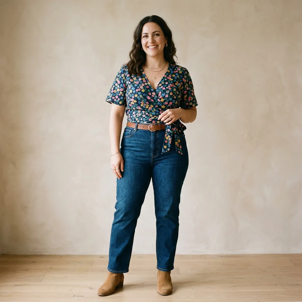 Floral Wrap Top Midsize Spring Outfits