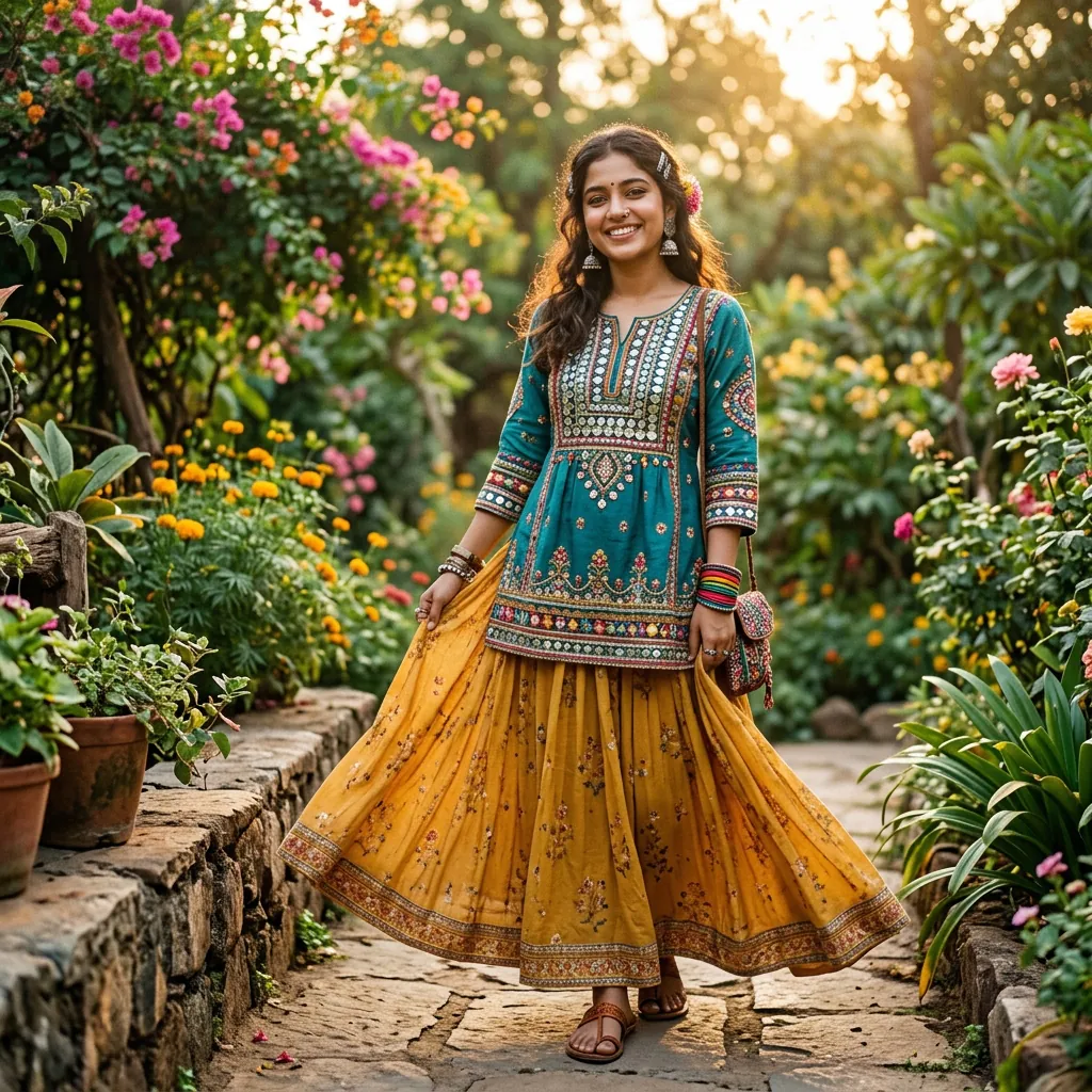 30 Short Kurti Outfit Ideas That Will Transform Your Ethnic Wardrobe 5 Short Kurti with Skirt Ideas