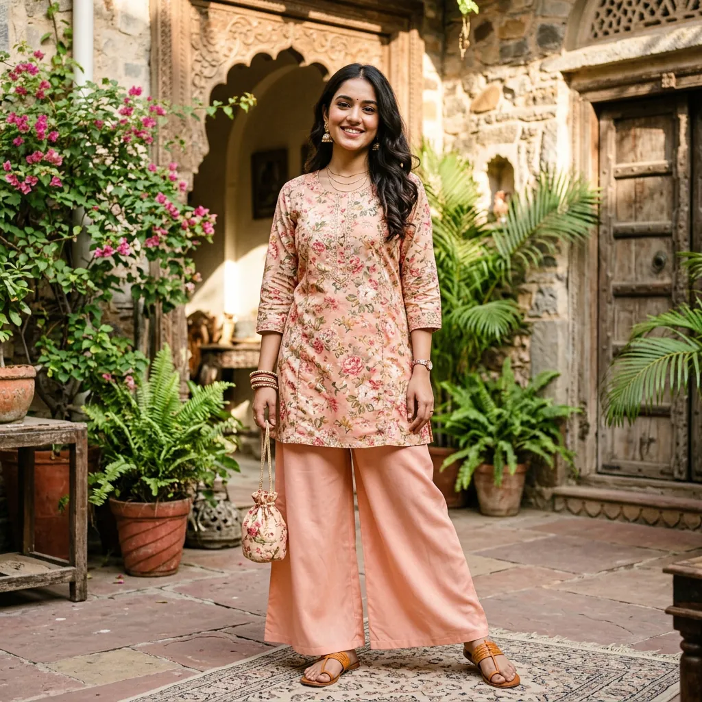 30 Short Kurti Outfit Ideas That Will Transform Your Ethnic Wardrobe 3 Short kurti outfit ideas Palazzo Pants