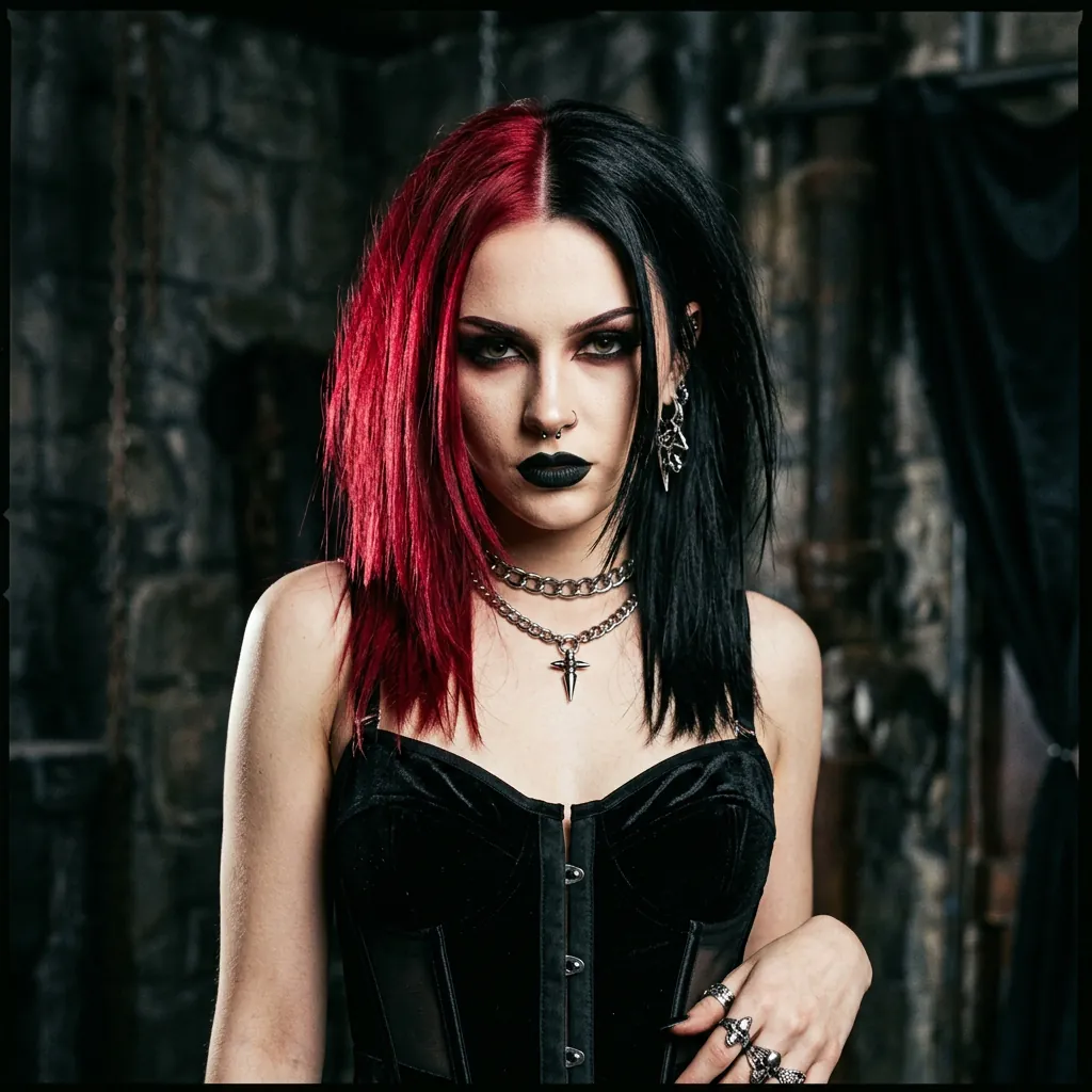 30 Goth Hairstyles Ideas: The Ultimate Guide to Dark and Dramatic Hair 3 Black and Red Two Tone Hair Idea