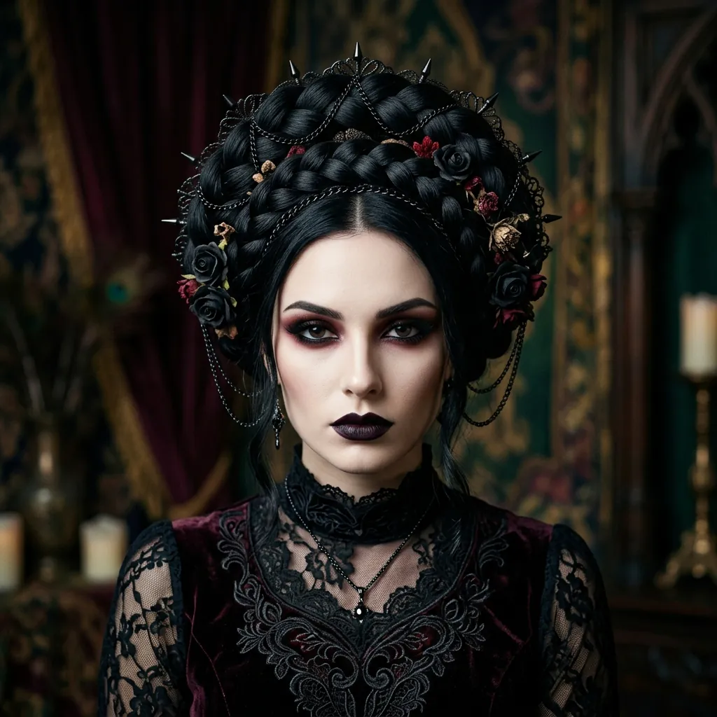 30 Goth Hairstyles Ideas: The Ultimate Guide to Dark and Dramatic Hair 10 Gothic Braided Crown Idea