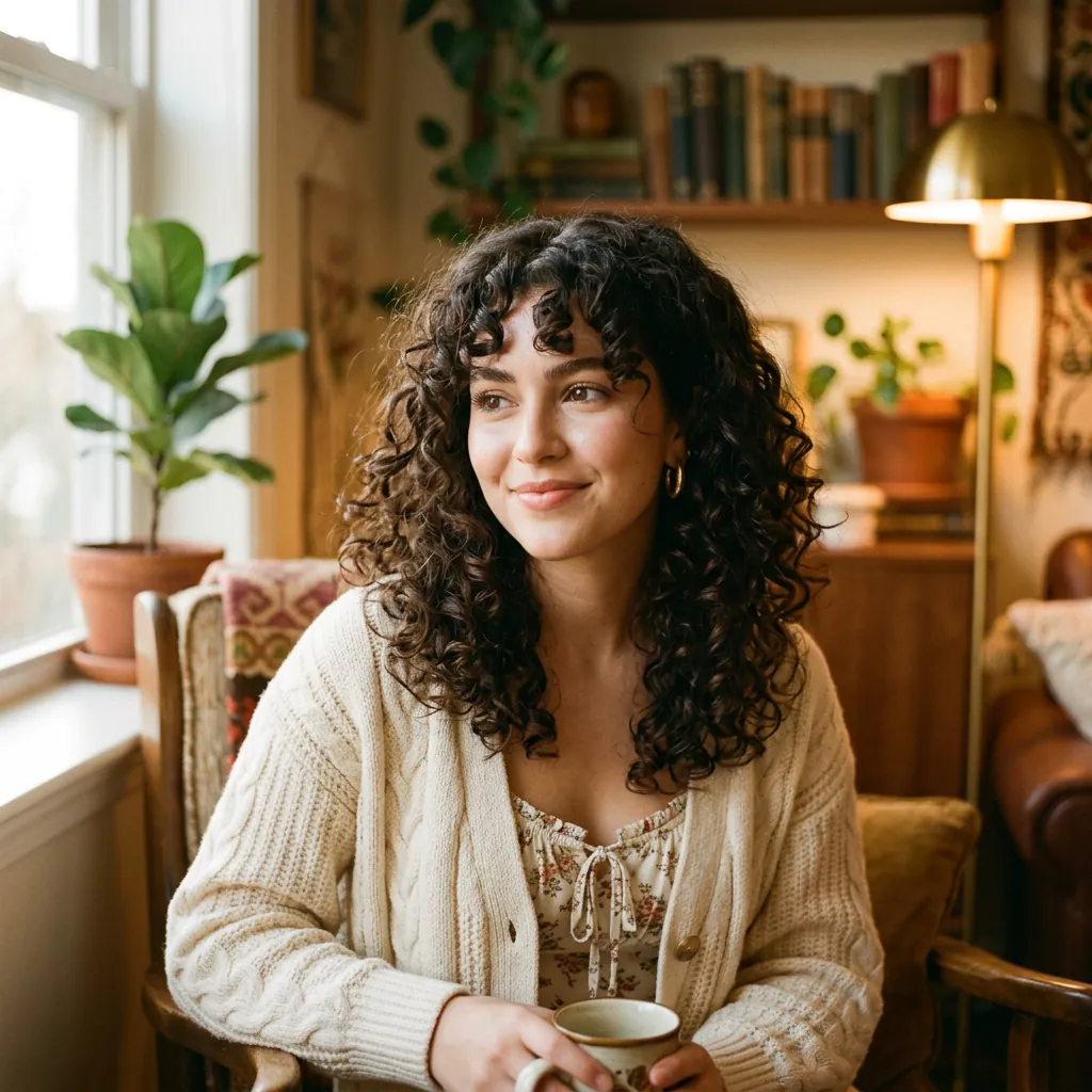Hairstyles for curly hair Curtain Bangs Ideas