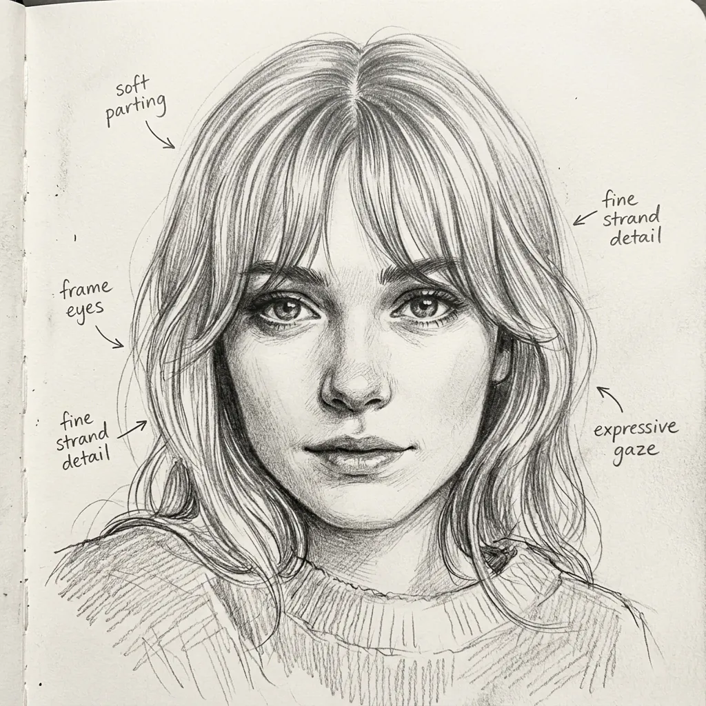 Hairstyles Drawing Ideas: 30 Creative Styles to Inspire Your Next Sketch 27 Bangs and Fringe Drawing Ideas