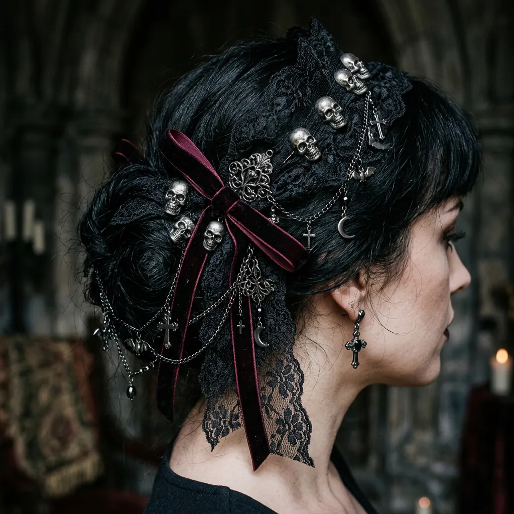 30 Goth Hairstyles Ideas: The Ultimate Guide to Dark and Dramatic Hair 28 Goth hairstyles with Accessories Idea